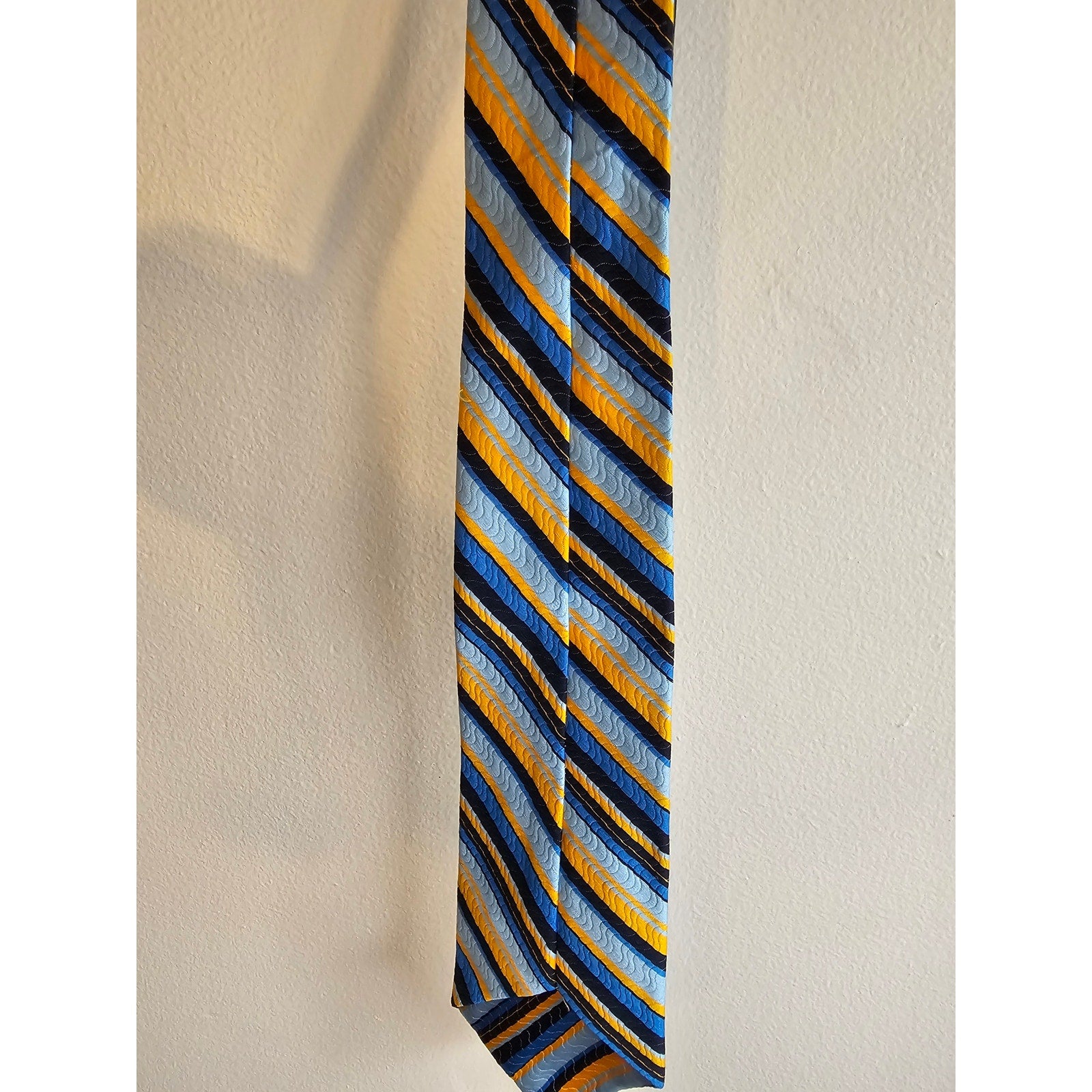 Vintage Men's Necktie - Blue/Black/Yellow Stripes - 54" long x 3.5" wide RN20152