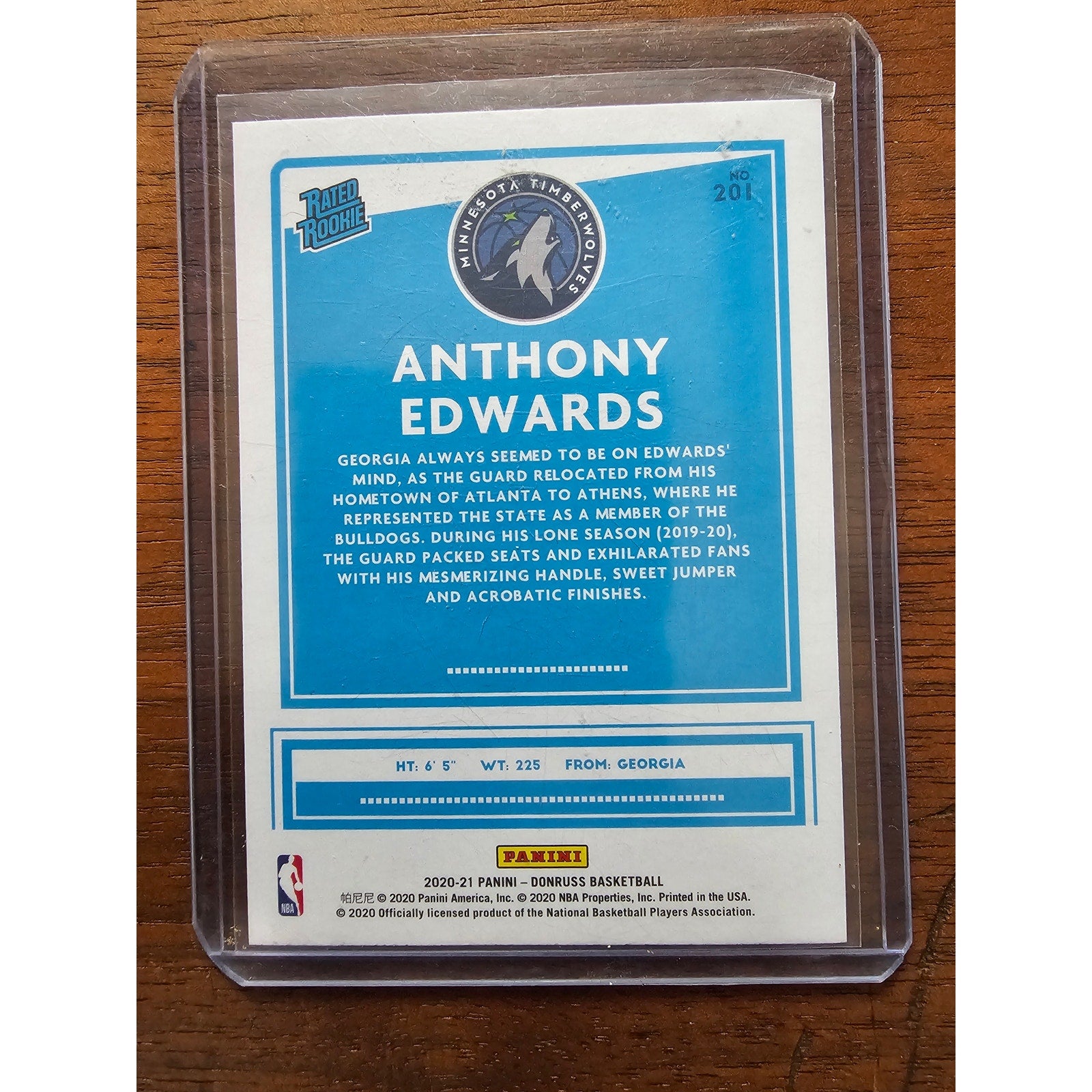 Anthony Edwards 2020-21 Donruss #201 - Bronze - Rated Rookie - Timberwolves