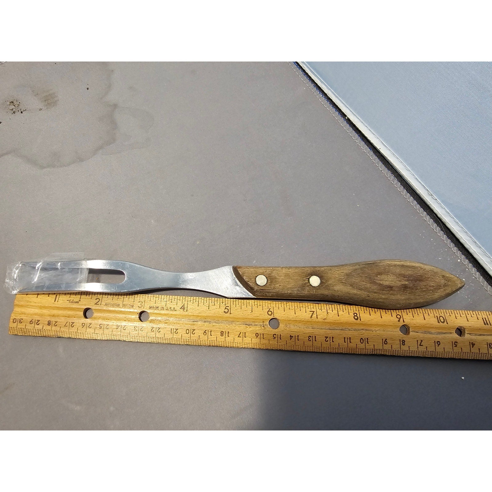 Vintage 2-Prong Stainless Carving/Serving Fork w/Wood Handle - 10-1/2" Long