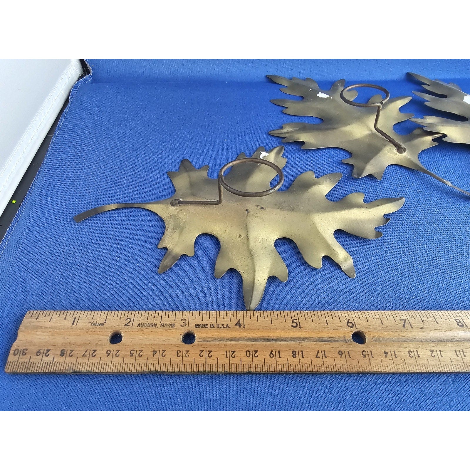 3 Vintage Gold Tone Metal Maple Leaves - 8 in - Home Wall Decor Fall/Autumn
