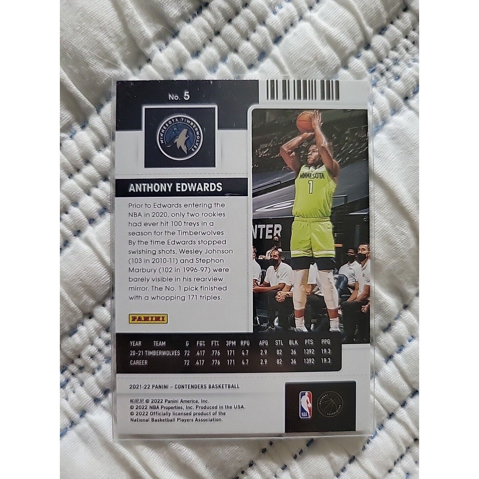 Anthony Edwards - 2021-22 Panini Contenders #5 - Bronze, Game Ticket