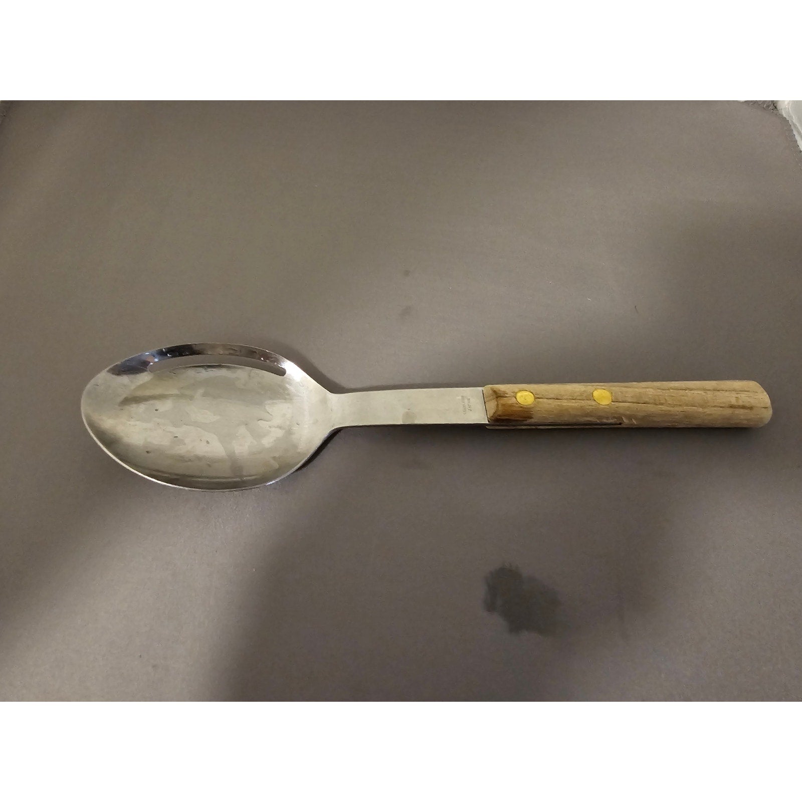 Vintage 9" Stainless Steel Serving Spoon w/Single Slot and Wood Handle - Japan