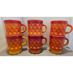 Lot of 6 Vintage Orange Fire King Kimberly Diamond Point Coffee Cup/Mug - USA