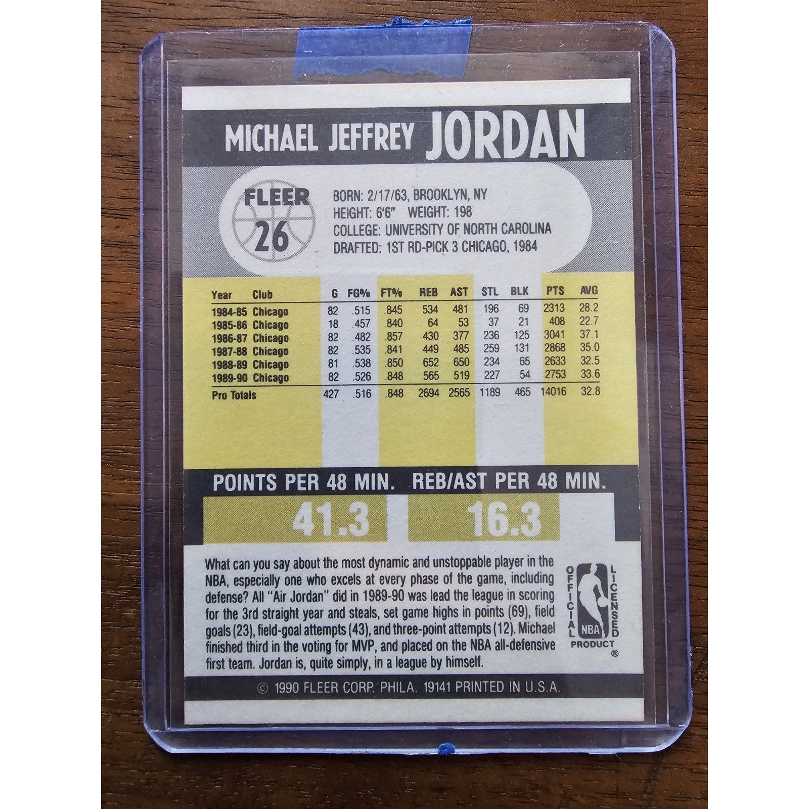 Michael Jordan 1990-1991 Fleer #26 - Chicago Bulls-NBA-No Line on Back-Centered