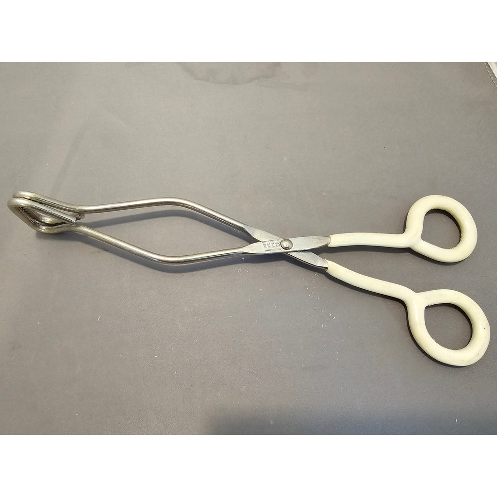 Vintage Ekco 10" White Rubble Handle Stainless Steel Tongs - USA