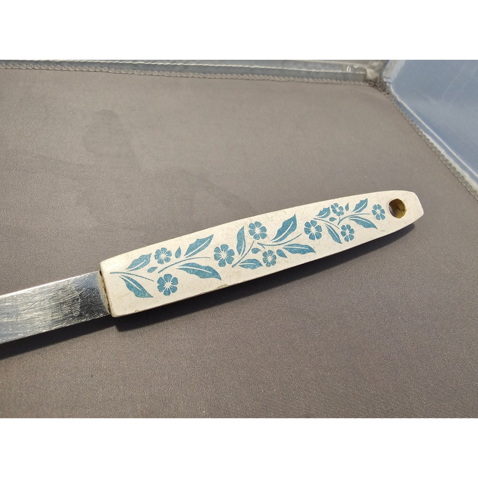 MCM/Vintage Soup Ladle w/White & Blue Floral Pattern Handle - 11-1/2"