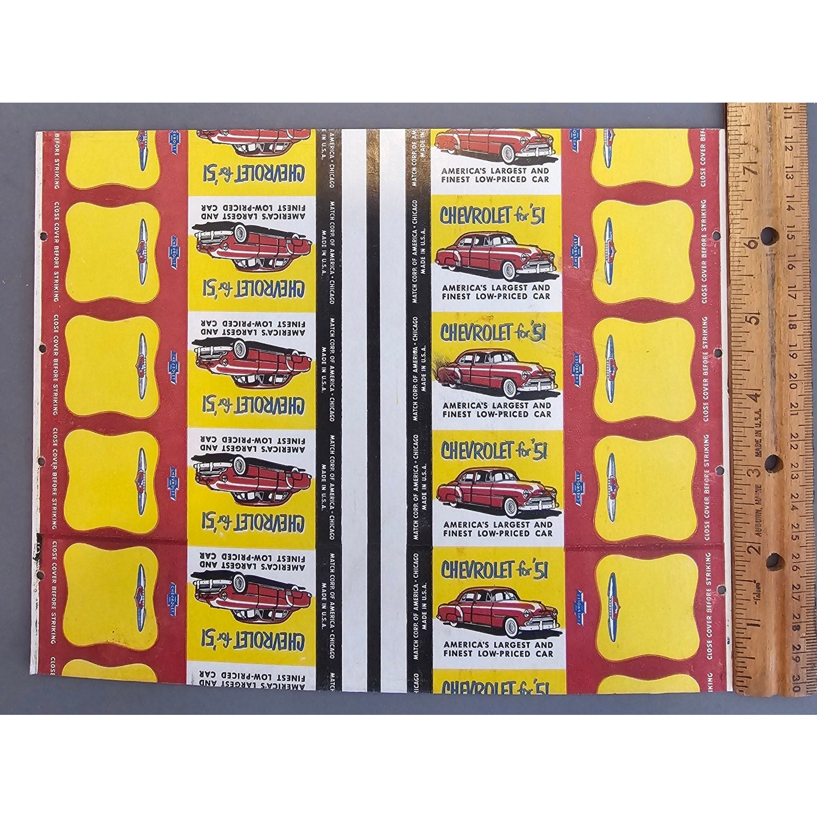 Vintage Chevrolet for '51 Advertising Matchbook Uncut Sheet