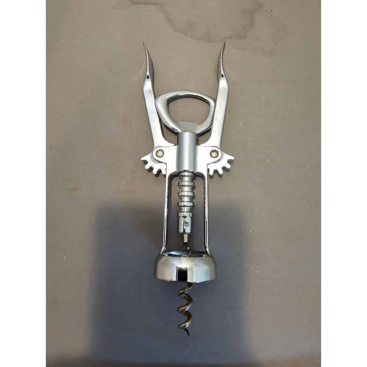 Franmara Silver Corkscrew Wine Bottle Opener w/Fins - Push Down - Used - Italy