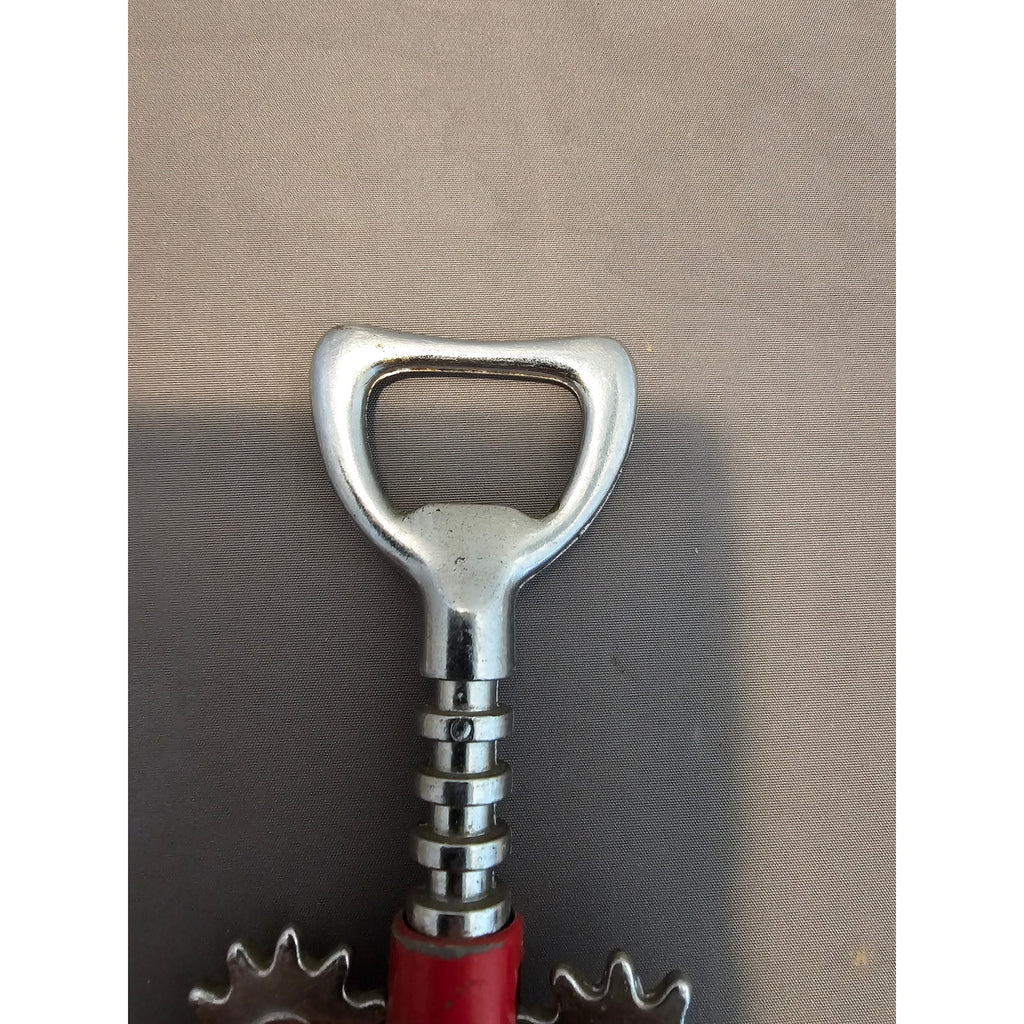 Red/Silver Corkscrew Wine Bottle Opener w/Fins - Push Down - 6-1/2"