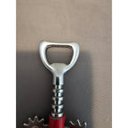 Red/Silver Corkscrew Wine Bottle Opener w/Fins - Push Down - 6-1/2"