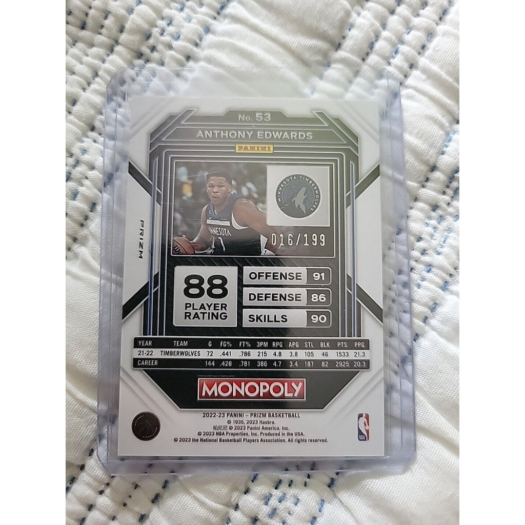 Anthony Edwards 2022-23 Panini Prizm Monopoly #53 - Light Blue Prizm SP 016/199