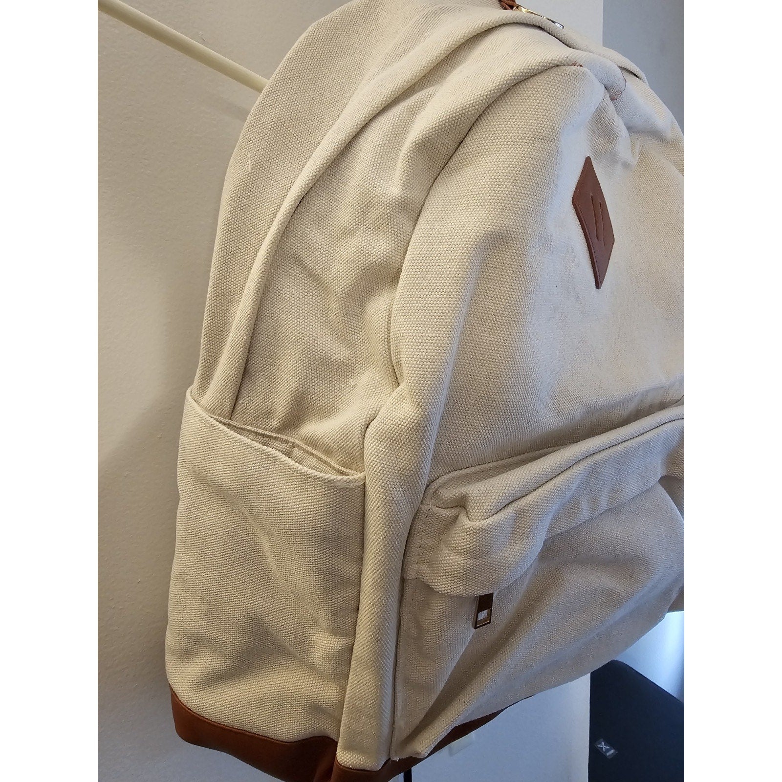 New Loulu Large Canvas Tan/Beige Backpack - Vegan Leather - with Bag
