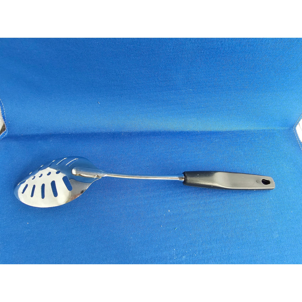 Vintage Foley Stainless Steel (USA) Slotted Serving Spoon w/Black Handle - 11"