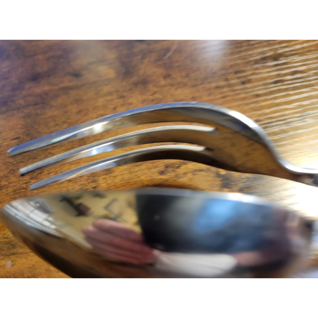 Norpro Silver Stainless Steel Salad Tongs - Spoon & Fork - 10-1/2" Long (used)