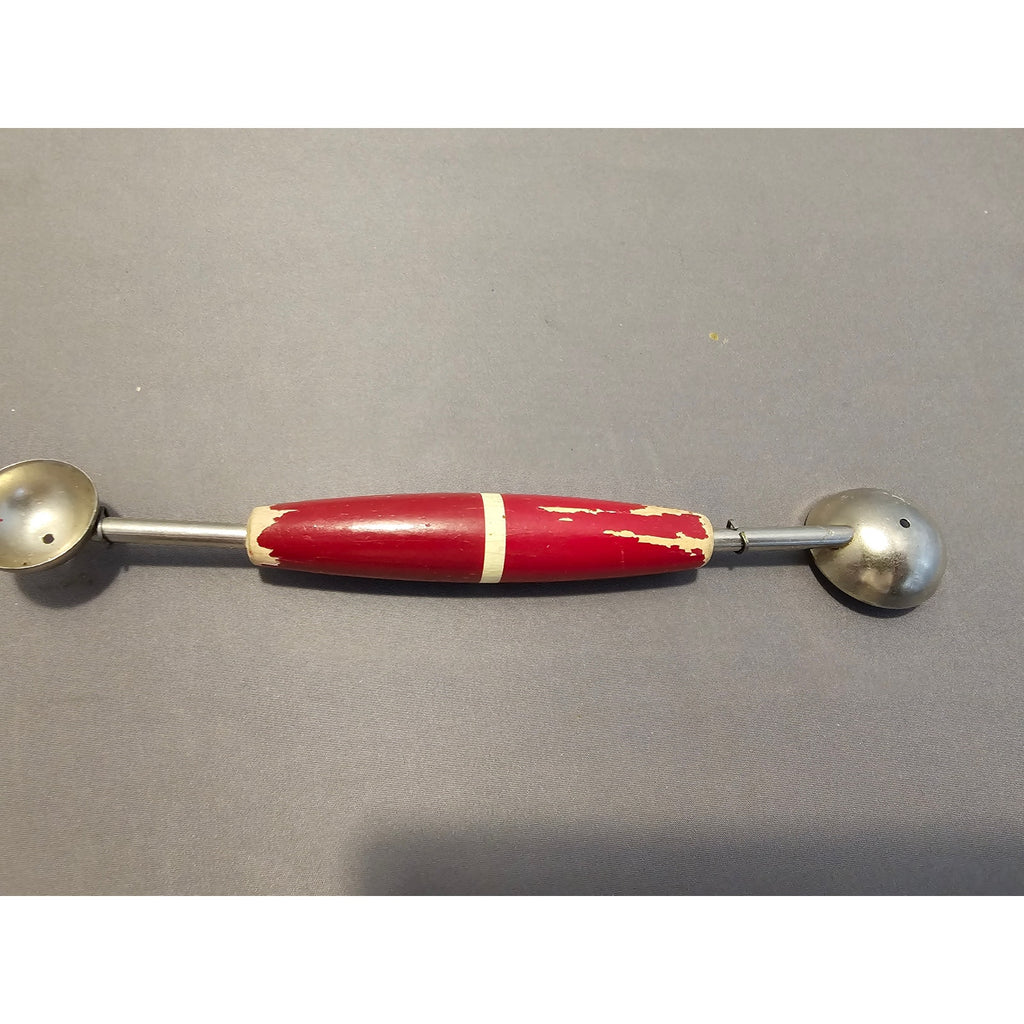 Vintage A&J Ekco Red Wood Handled Double Ended Melon Baller - Made in USA