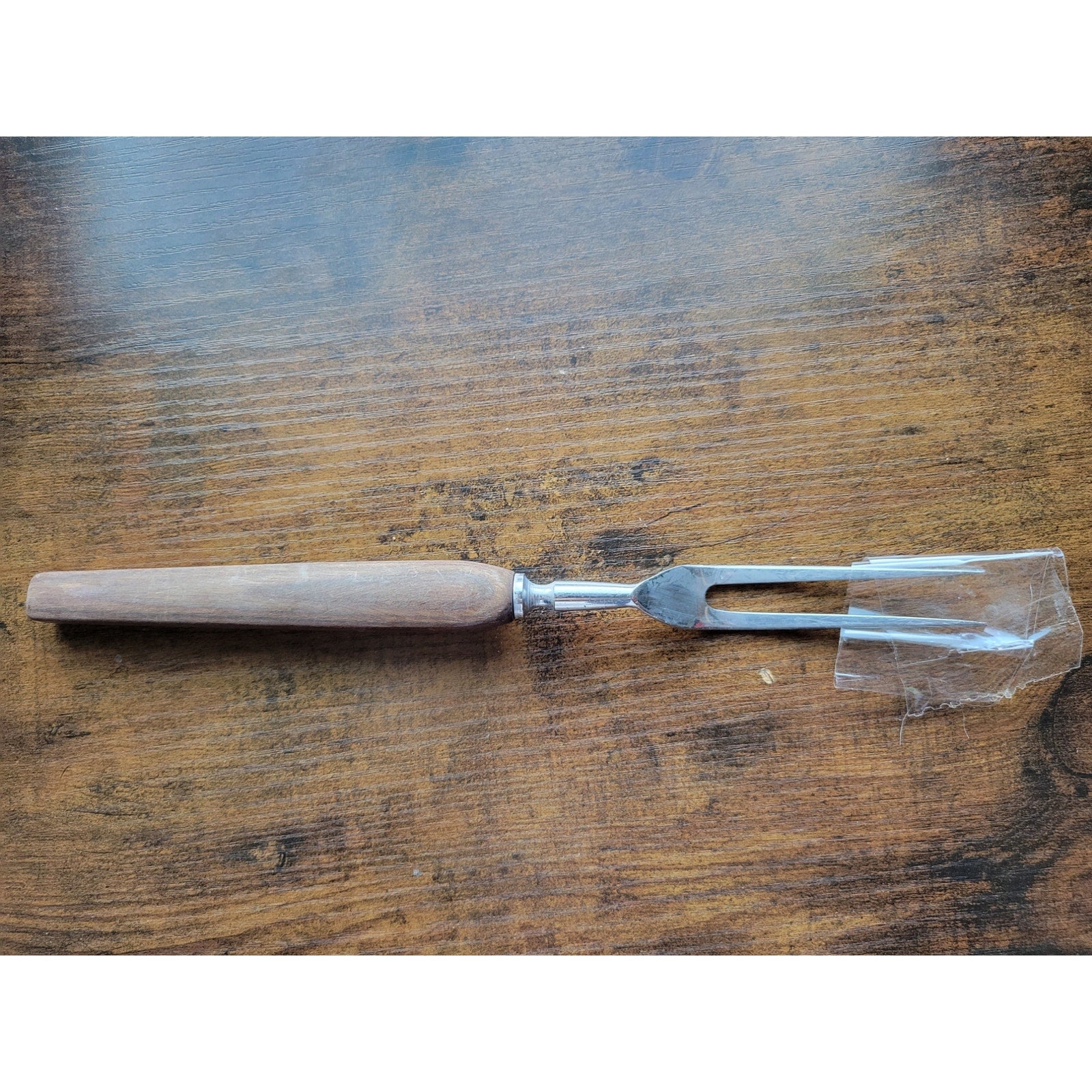 Vintage 2-Prong Stainless Steel Carving/Serving Fork w/Wooden Handle - 11” Long