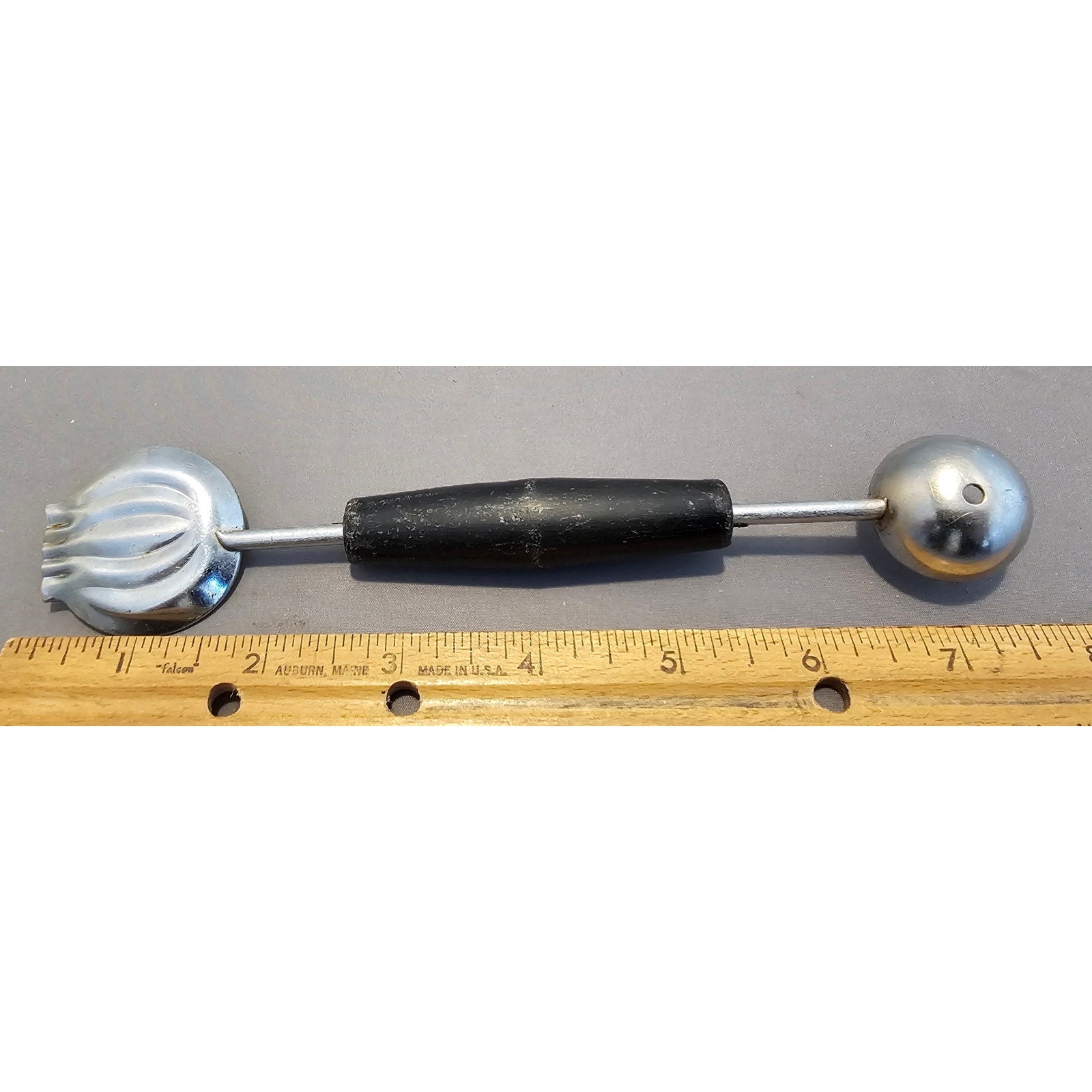 Vintage 8" Black Plastic Handled Double Ended Melon Baller/Curler