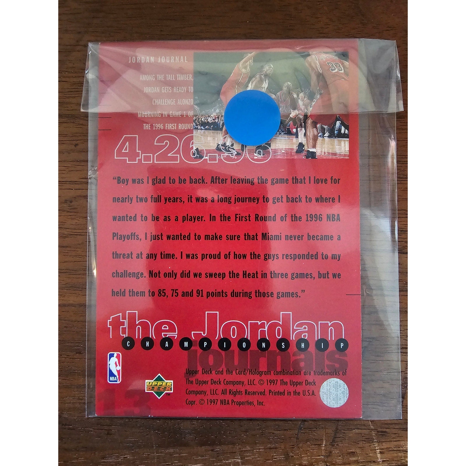 Michael Jordan 1997 Upper Deck #13 - Championship Journals - NBA - Jumbo