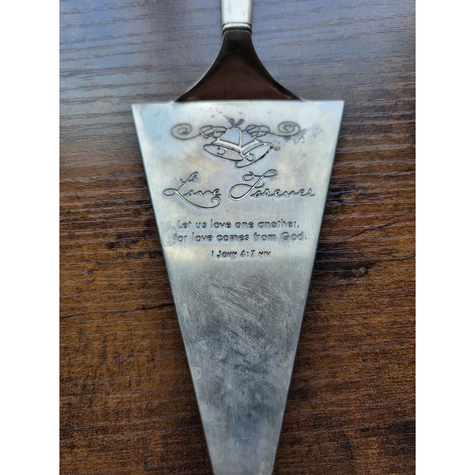 Vintage Stainless Steel Wedding Cake Server - "Love Forever" - I John 4:7