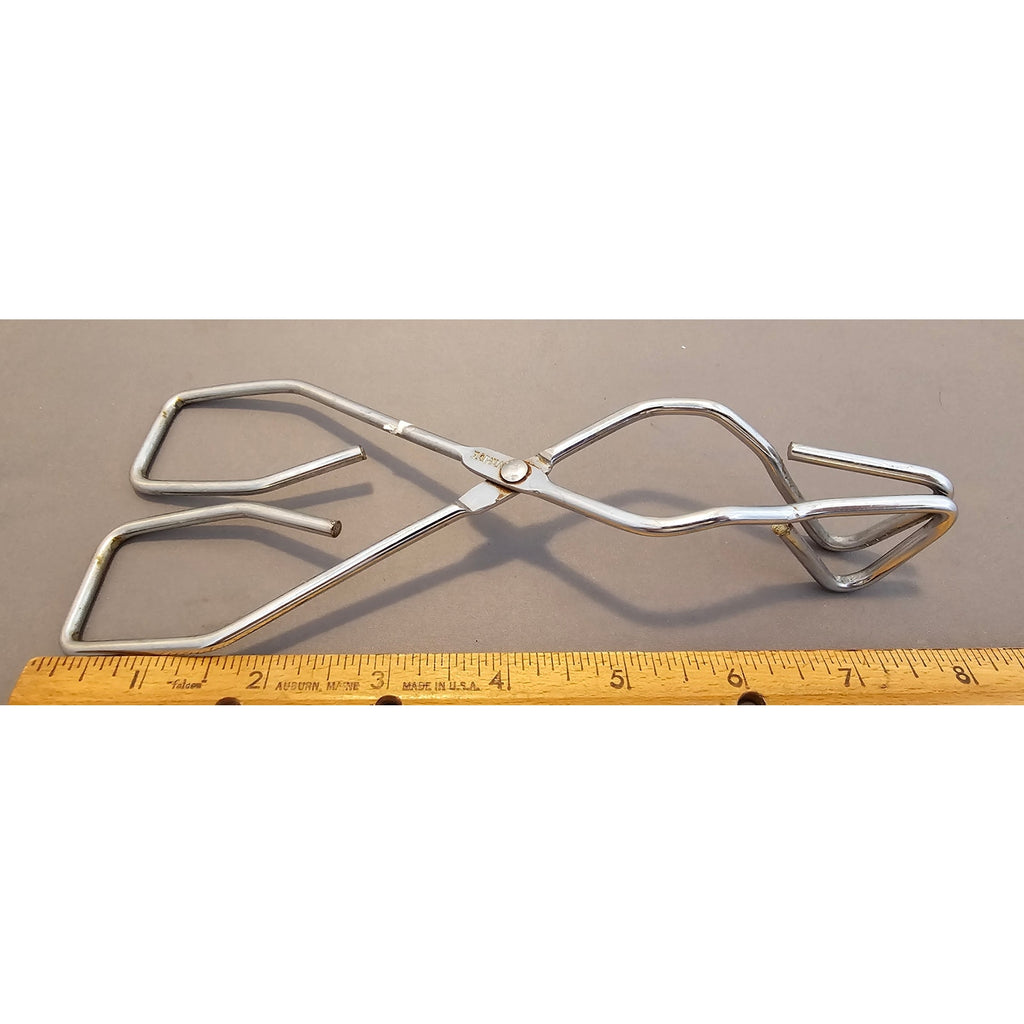 Vintage 8" Angled Stainless Steel Tongs - Made in Taiwan