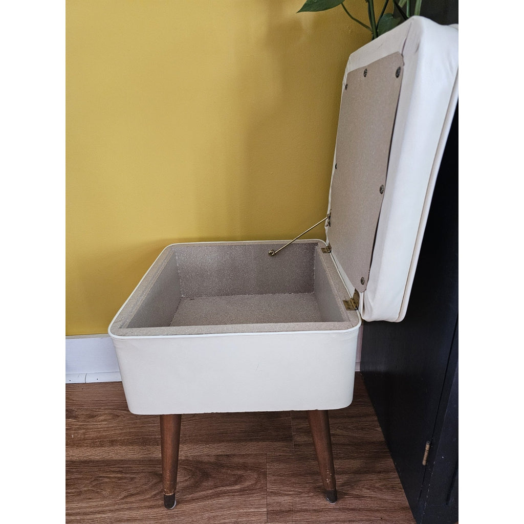 Vintage Mid Century Modern Sewing Stool Ottoman With Storage Compartment Bench