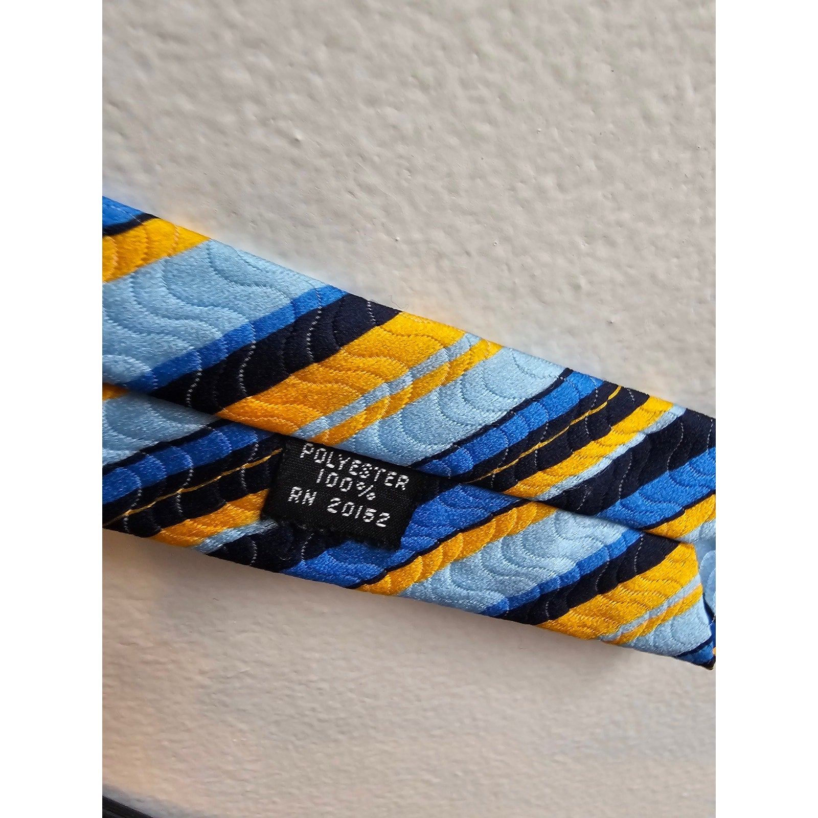 Vintage Men's Necktie - Blue/Black/Yellow Stripes - 54" long x 3.5" wide RN20152
