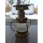 Vintage Mid-Century Modern Moe Light Gold Ceiling Fixture -Lantern Frosted Glass