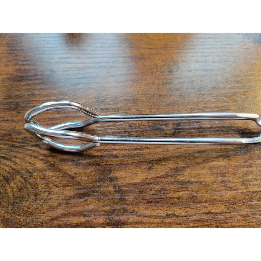 Vintage Light Blue/Grey Rubber Handle 10" Stainless Steel Tongs - Made in Taiwan