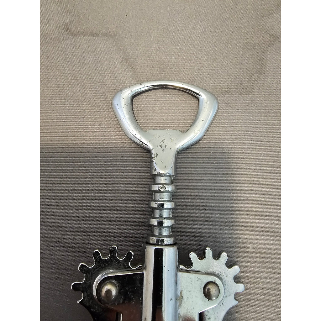 Franmara Silver Corkscrew Wine Bottle Opener w/Fins - Push Down - Used - Italy