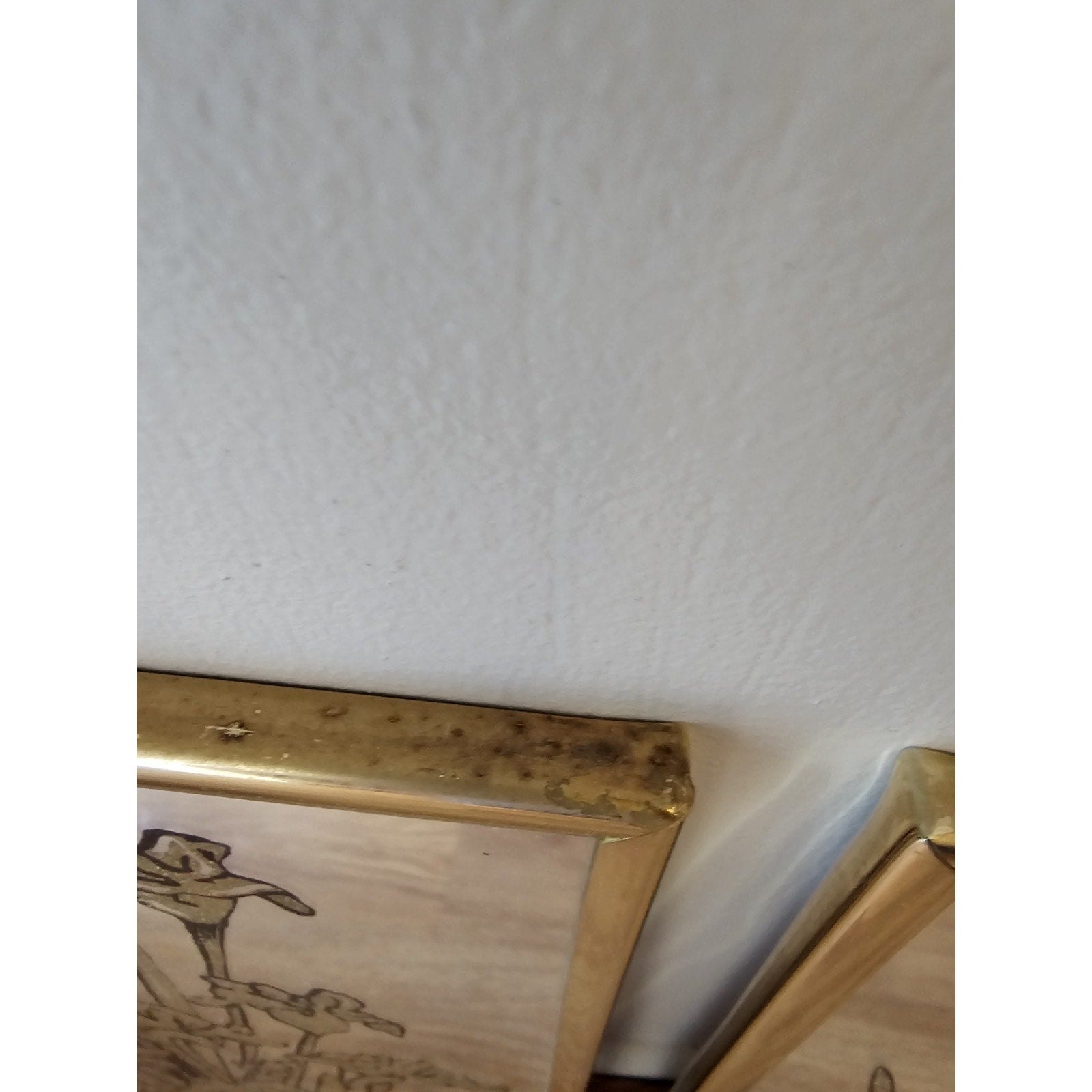 Vintage Mid-Century (MCM) Wall Art - Black & Gold Etched Mirror w/Vase & Flowers