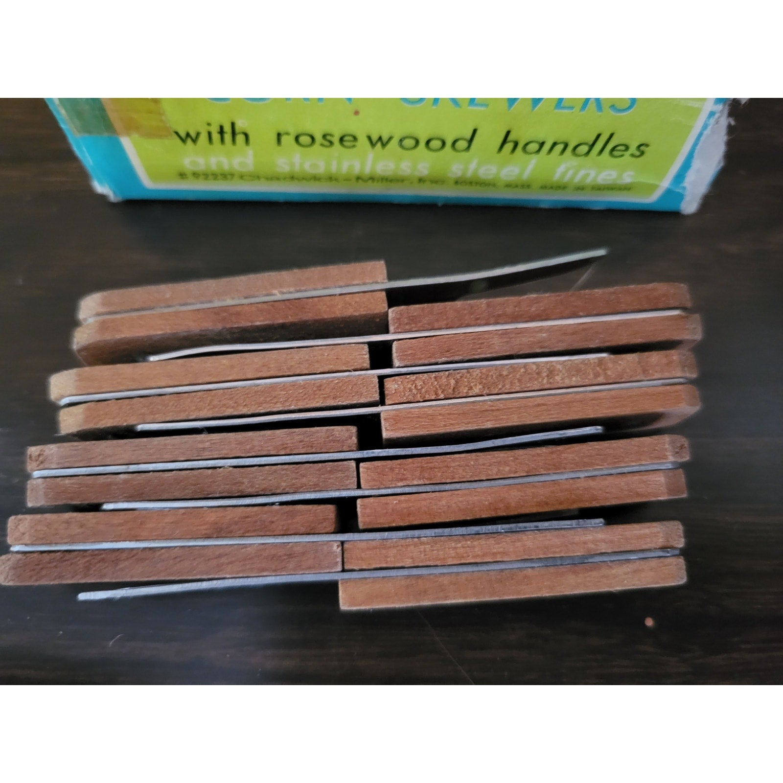 Vintage Chadwick-Miller 92237 Corn Skewers Set/8 Stainless Steel Rosewood w/Box