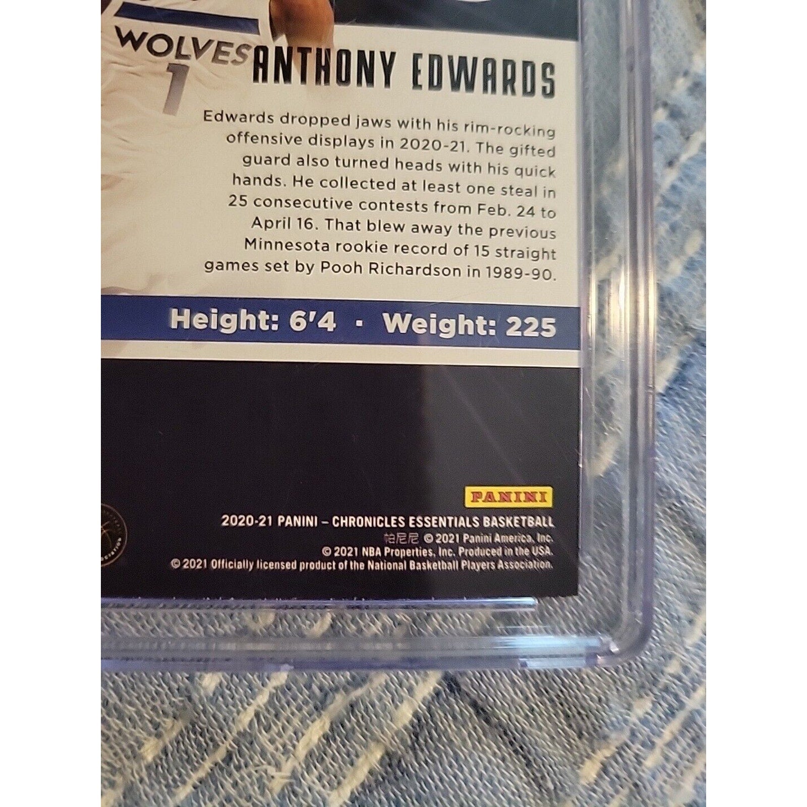 Anthony Edwards 2020-21 Panini Chronicles Essentials #203-Rookie -White -CGS 9