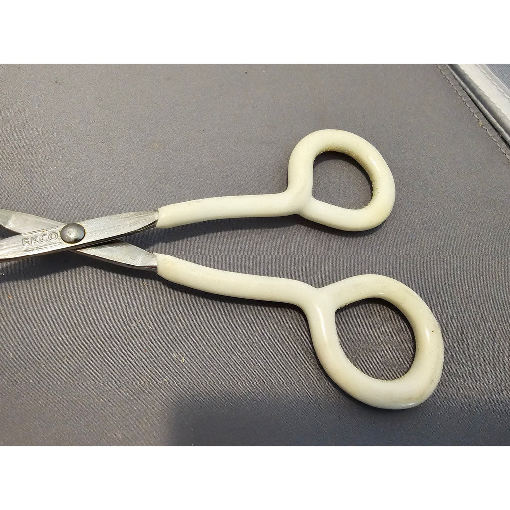 Vintage Ekco 10" White Rubble Handle Stainless Steel Tongs - USA