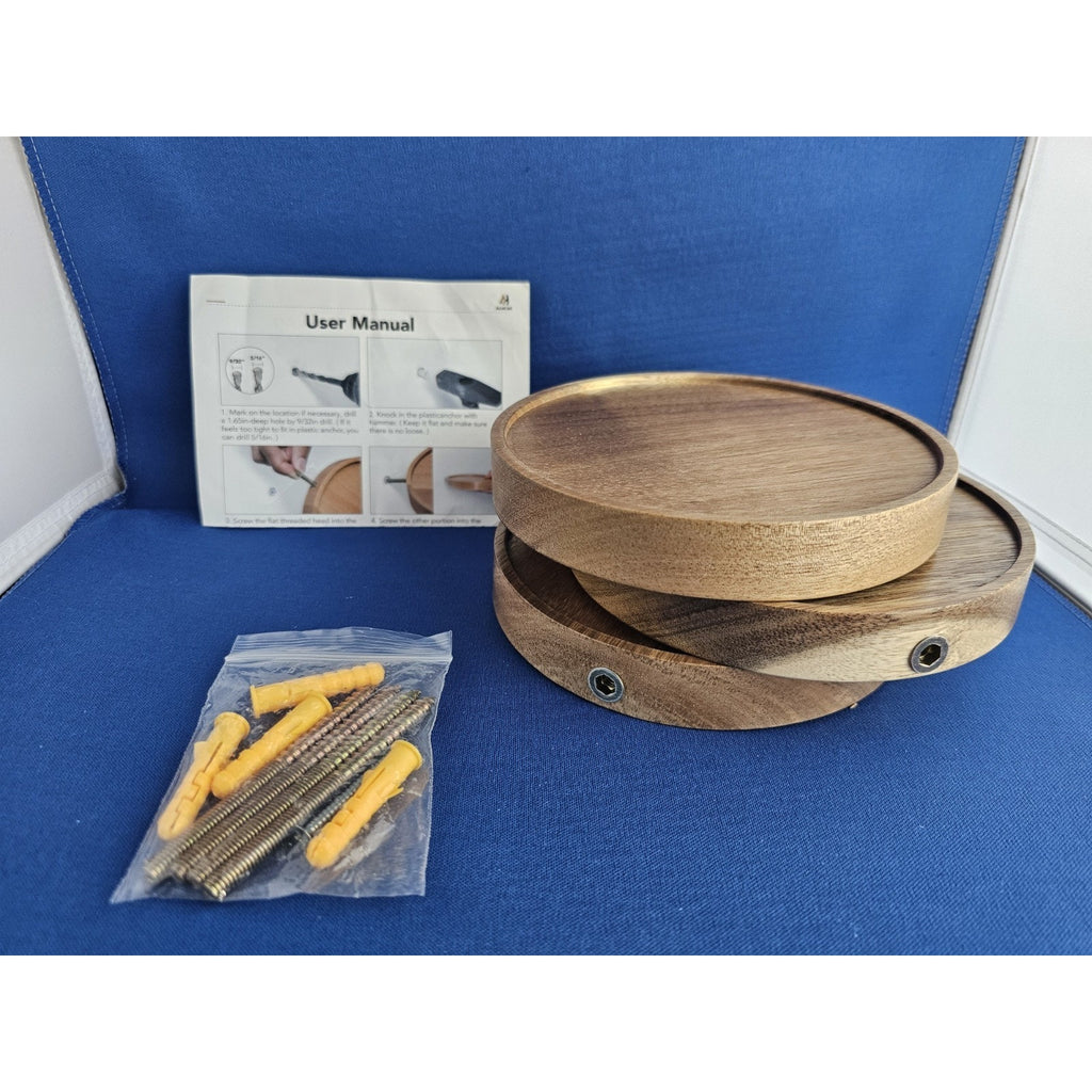 3-Pack Round Floating Shelves for Wall Decor, 6'' Diameter Beech Wood