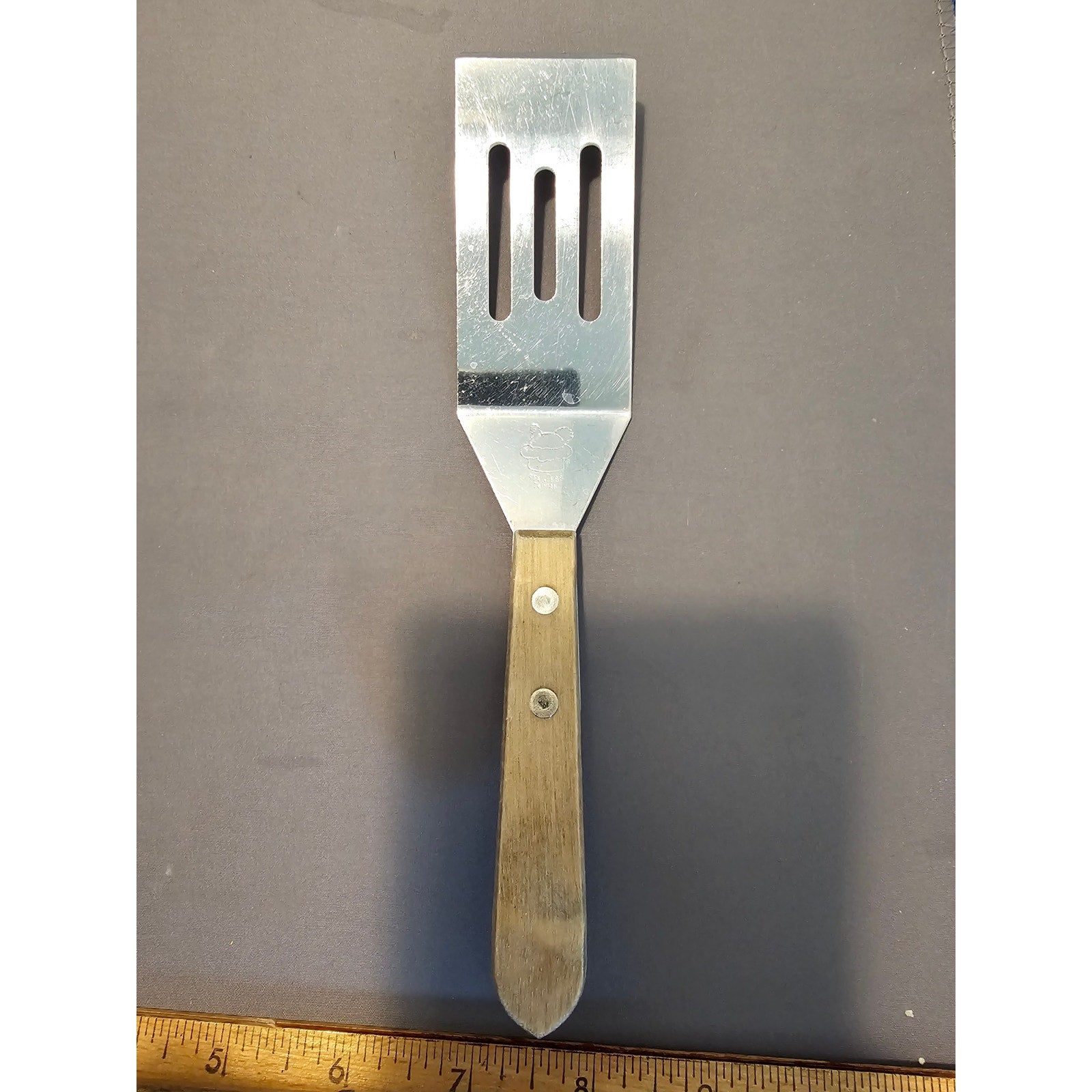 The Pampered Chef - Mini Stainless Steel Slotted Spatula w/Wood Handle 8"