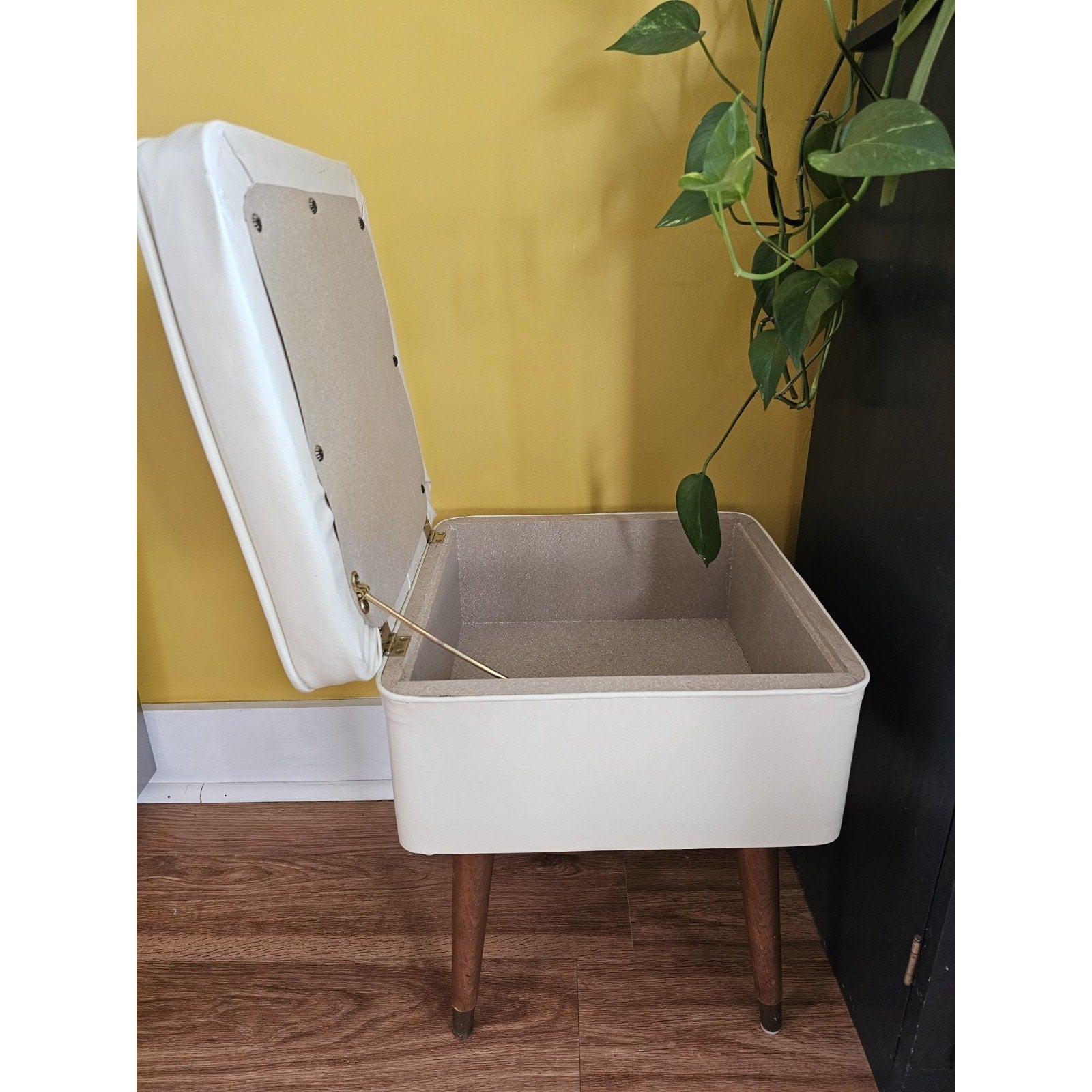 Vintage Mid Century Modern Sewing Stool Ottoman With Storage Compartment Bench