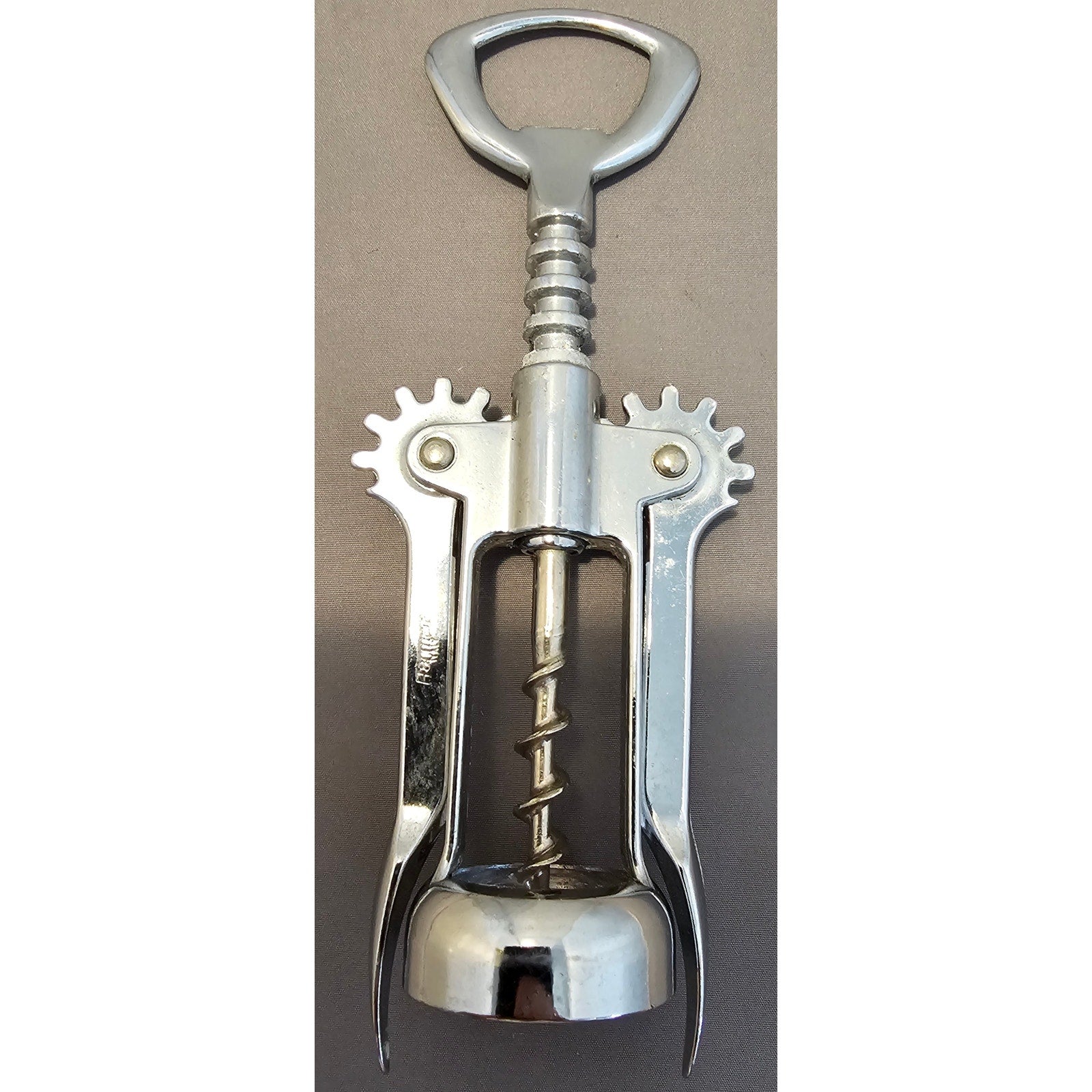 Franmara Silver Corkscrew Wine Bottle Opener w/Fins - Push Down - Used - Italy