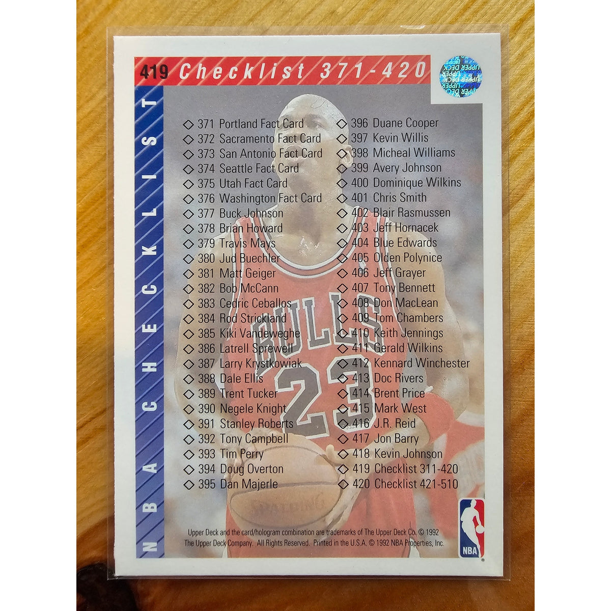 Michael Jordan 1992-1993 Upper Deck #419 Checklist - #311-420 - NBA