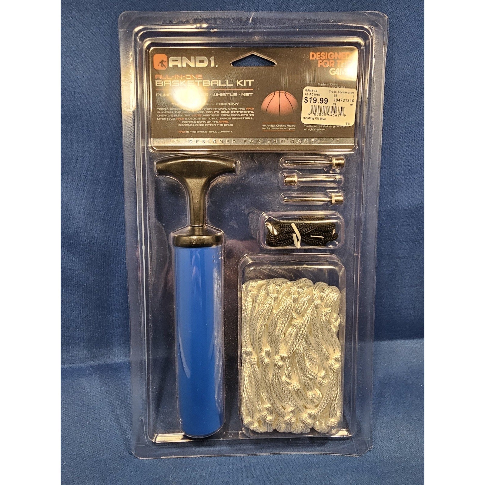 AND1 A1-AC101N- All-In-One Basketball Kit-Blue Pump, Pump Needles, Net & Whistle