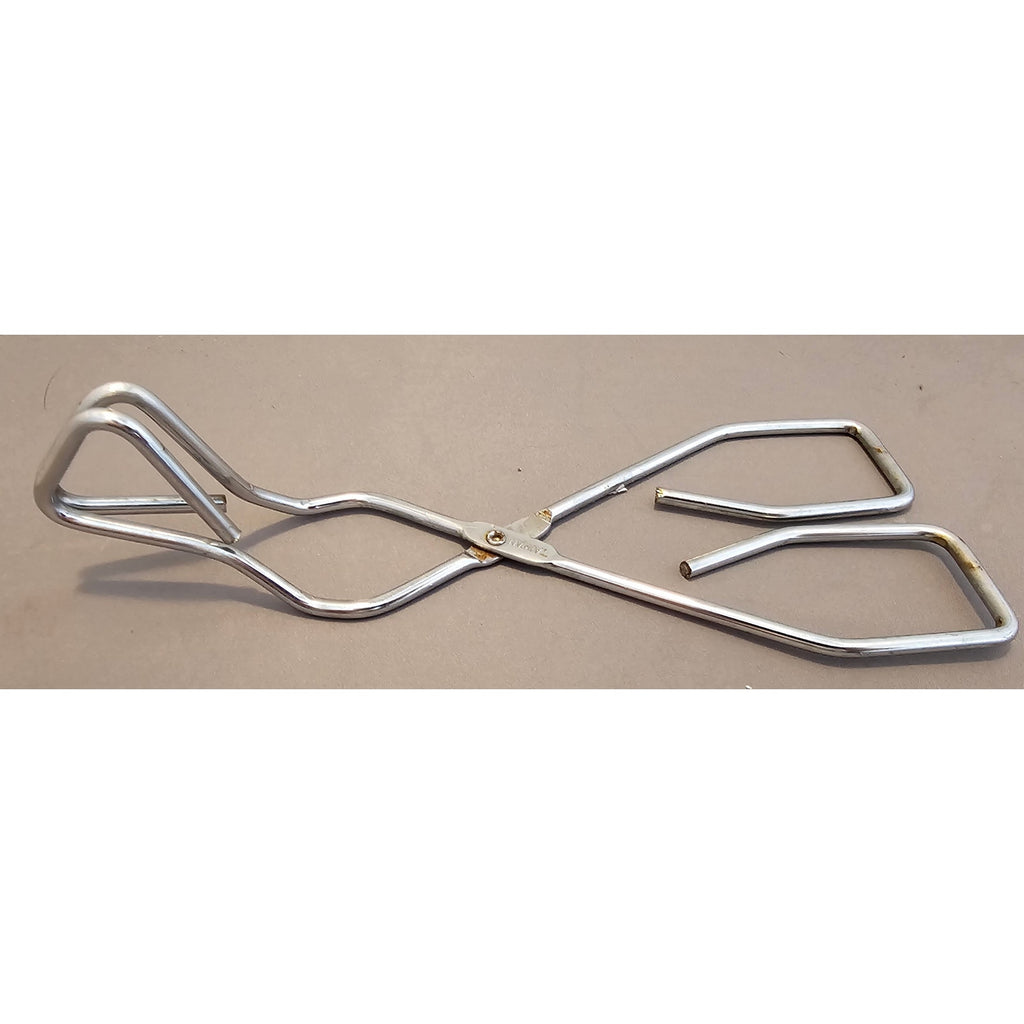 Vintage 8" Angled Stainless Steel Tongs - Made in Taiwan