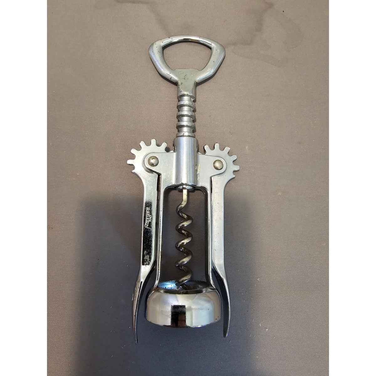Franmara Silver Corkscrew Wine Bottle Opener w/Fins - Push Down - Used - Italy