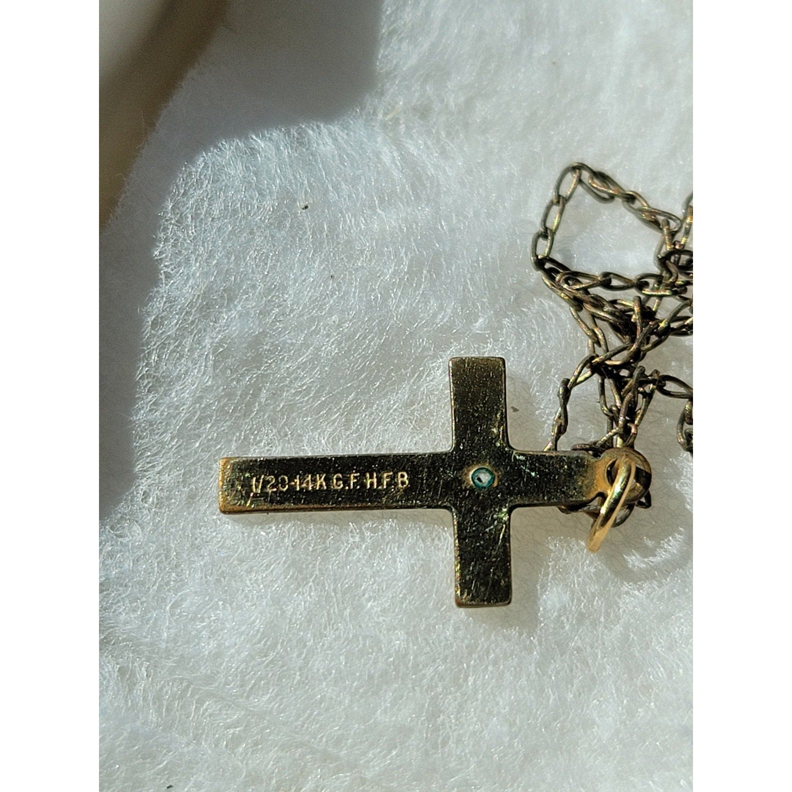 Vintage Unisex HFB 1/20 14k G.F. Gold Filled Cross 18" Link Chain Necklace