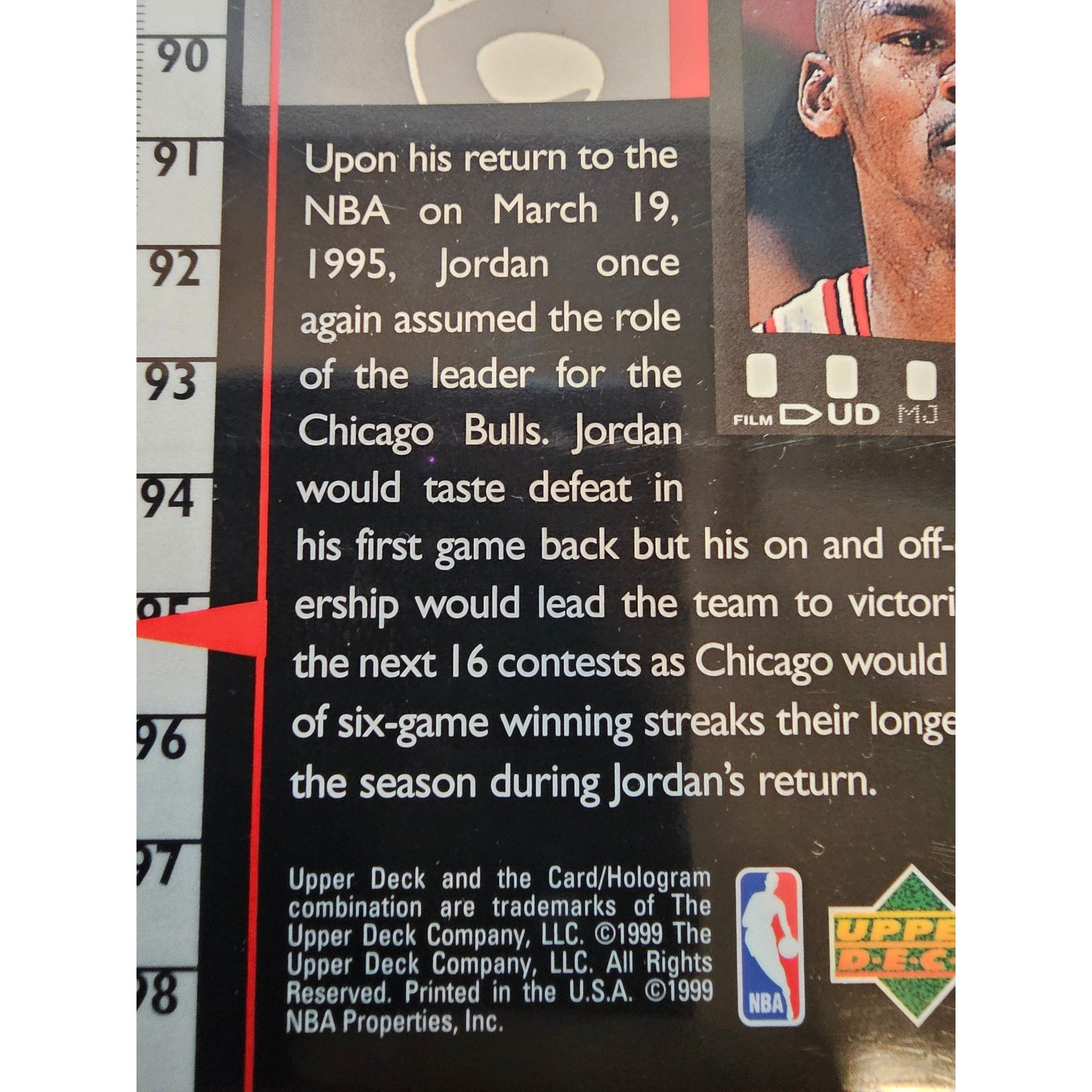 Michael Jordan 1999 Upper Deck #C10 - Bulls Leader is Back - MJ Retires - Jumbo