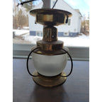 Vintage Mid-Century Modern Moe Light Gold Ceiling Fixture -Lantern Frosted Glass