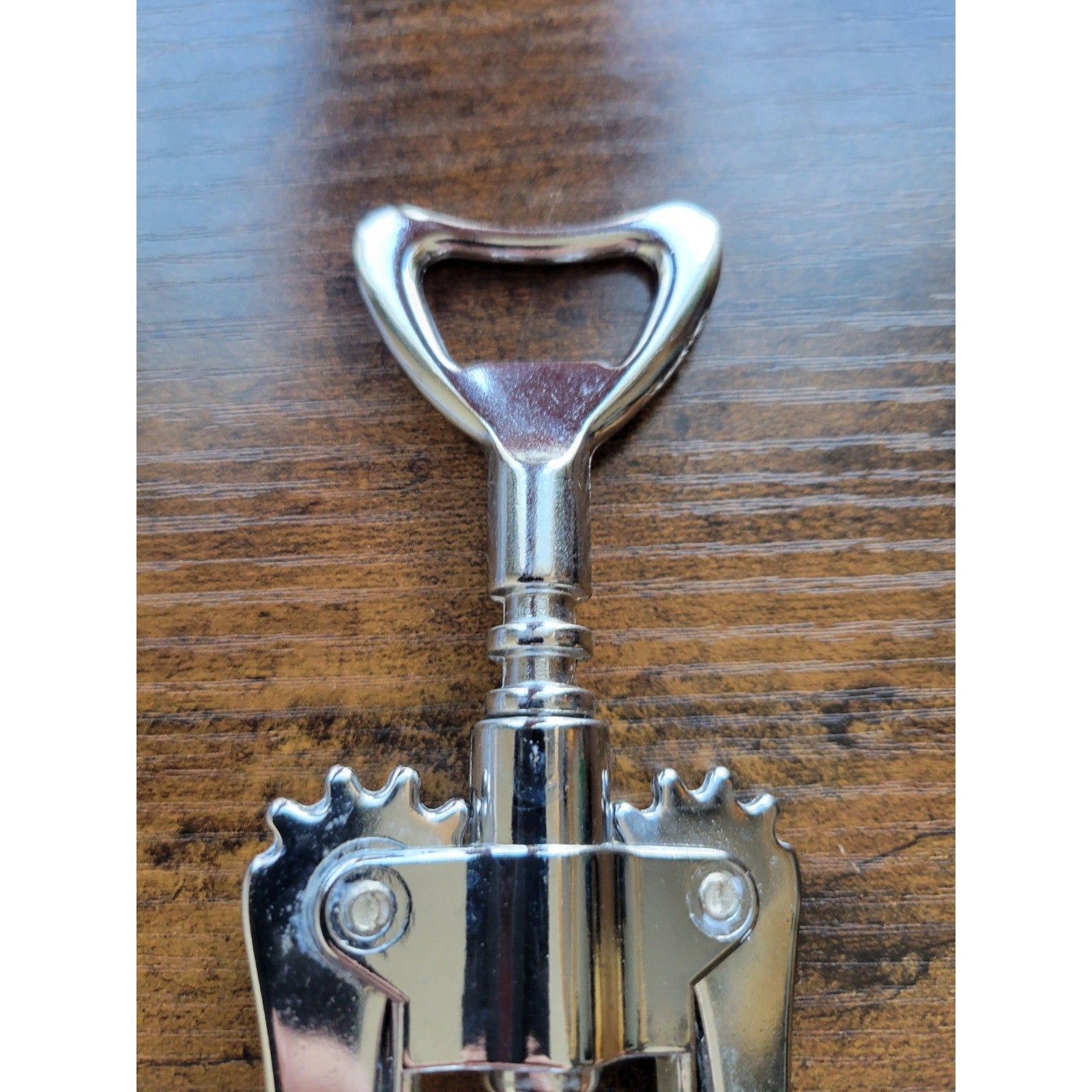 Silver Corkscrew Wine Bottle Opener w/Fins - Push Down - Used - Italy