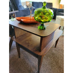 Mid Century Modern Stanley 2-Tiered Walnut & Burlwood End/Step/Side Table - 254