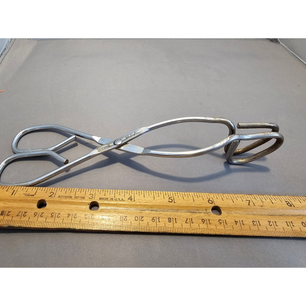 Vintage Ekco 8" (inch) Angled Stainless Steel Tongs - USA