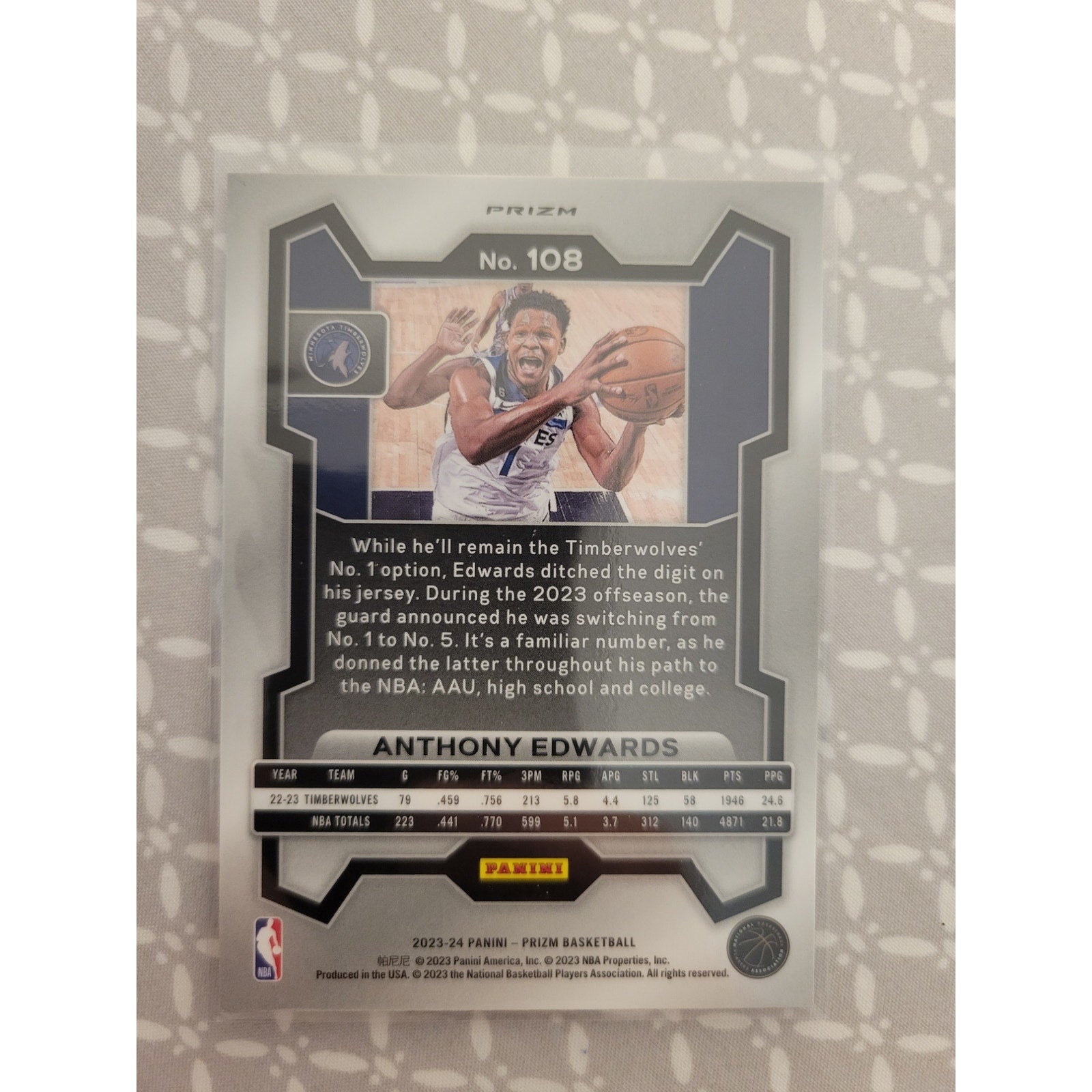 Anthony Edwards 2023-24 Panini Prizm #108 - Orange Cracked Ice - Timberwolves