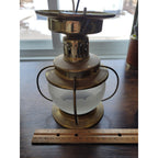 Vintage Mid-Century Modern Moe Light Gold Ceiling Fixture -Lantern Frosted Glass