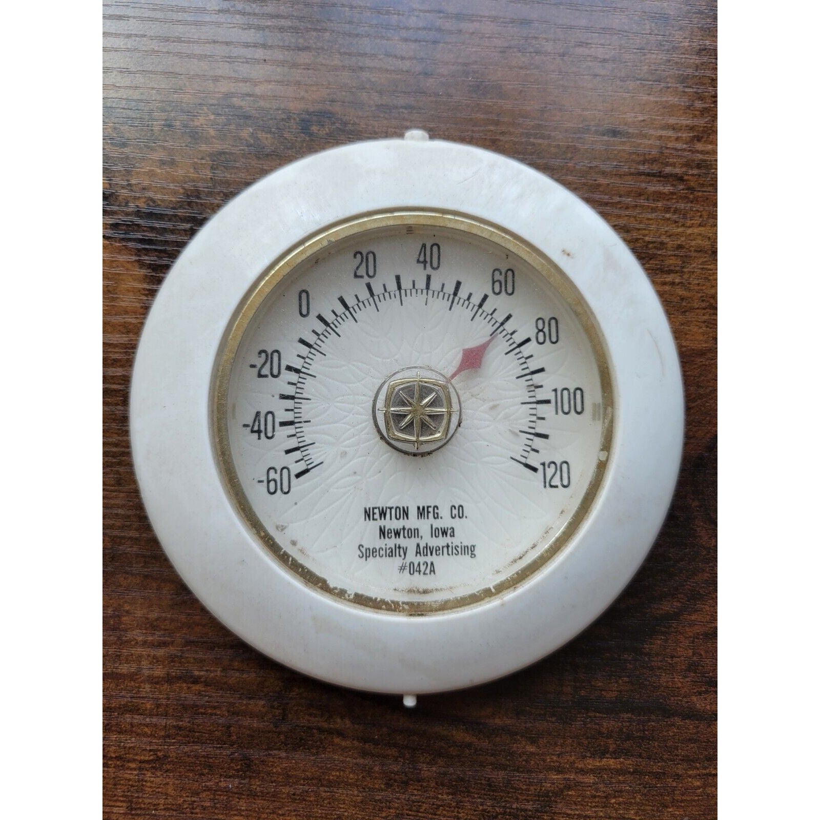 Vintage Newton Mfg Round Thermometer #042A Specialty Advertising - Made In USA